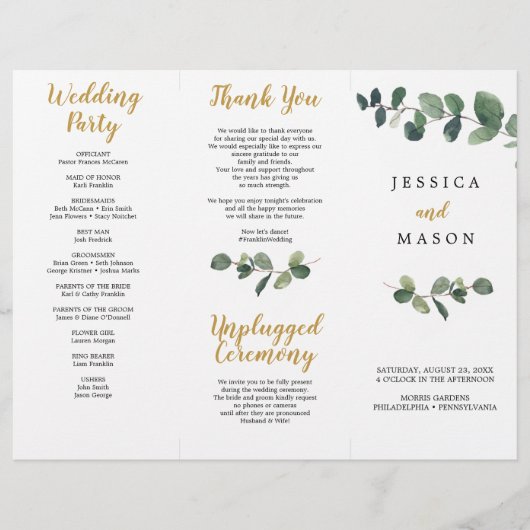 Eucalyptus Tri-Fold Wedding Programme Flyer (Voorkant)