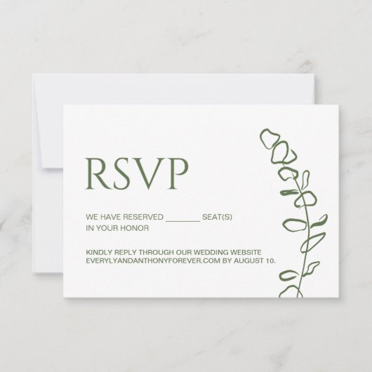 Eucalyptus Trouw Chic Gereserveerde plaatsen Salie RSVP Kaartje (Voorkant)