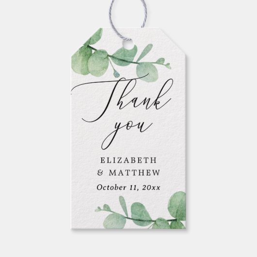 Eucalyptus Trouw Dank Je | Script Groene Beplantin Cadeaulabel (Voorkant)