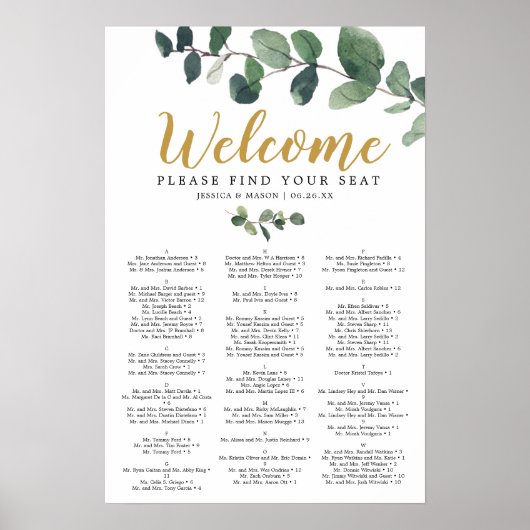 Eucalyptus Trouw Stoelen Chart Bord Poster (Voorkant)