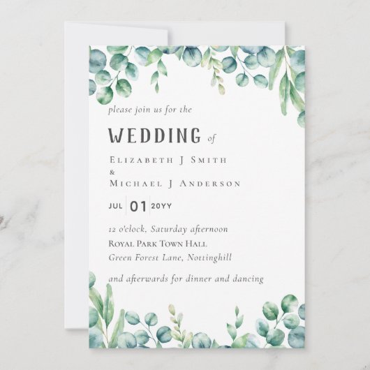 Eucalyptus Trouw Uitnodiging Budget Groene Bladere (Voorkant)