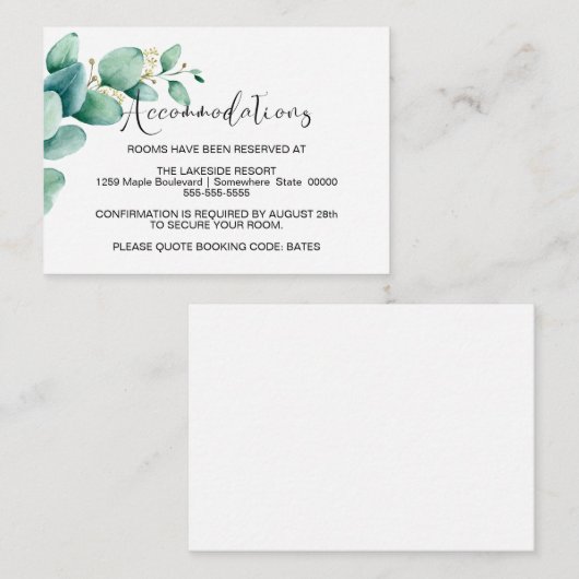 Eucalyptus Trouwaccommodaties Informatiekaartje (Voorkant / Achterkant)