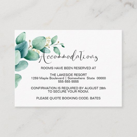 Eucalyptus Trouwaccommodaties Informatiekaartje (Voorkant)