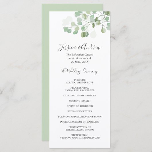 Eucalyptus Trouwceremonie Programma Bladgroen (Voorkant / Achterkant)