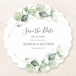 Eucalyptus Trouwdag Save the Date Aankondiging Kartonnen Onderzetters