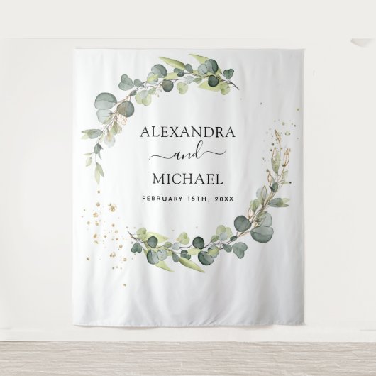 Eucalyptus Trouwfotobooth Achtergrond Wandkleed (Voorkant)
