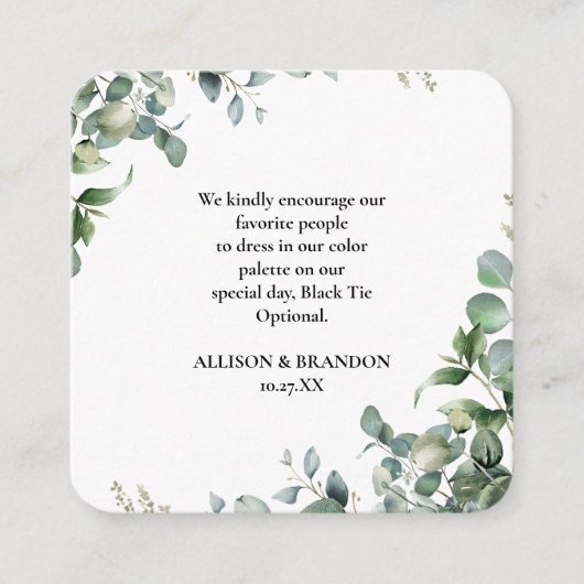Eucalyptus trouwjurk code informatiekaartje (Voorkant)