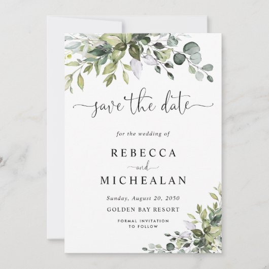 Eucalyptus Trouwkaart Save The Date Kaart (Voorkant)