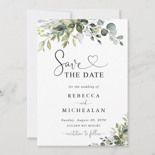 Eucalyptus Trouwkaart Save The Date Kaart (Voorkant)