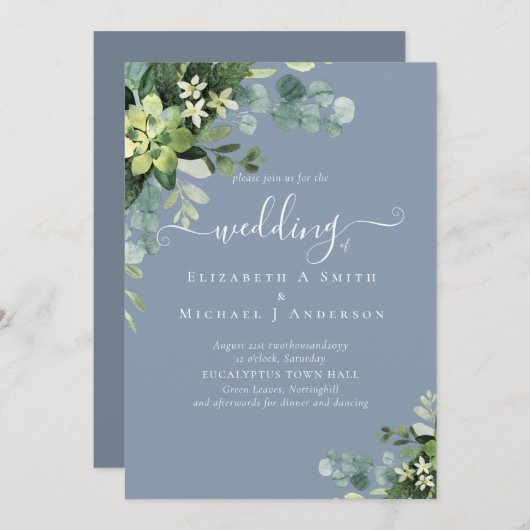 Eucalyptus Trouwkaart Waterverf Groene Uitnodiging (Voorkant / Achterkant)