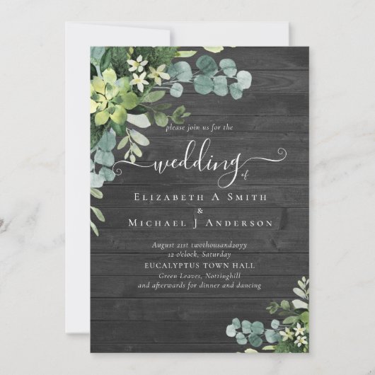 Eucalyptus Trouwkaart Waterverf Groene Uitnodiging (Voorkant)