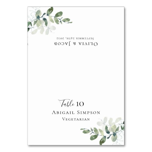 Eucalyptus Trouwplaats Kaart met Maaltijd Keuze (Voorkant)
