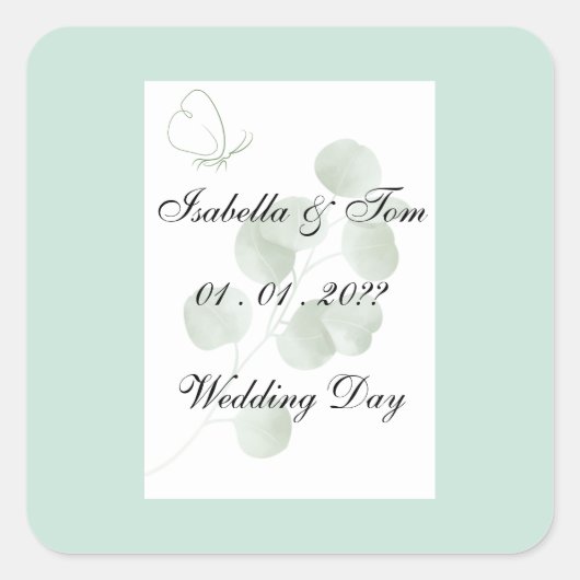 Eucalyptus Trouwstickers | Boho Trouwen Vierkante Sticker (Voorkant)