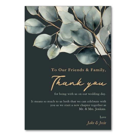 Eucalyptus Trouwtafel bedankje Kaart (Voorkant)