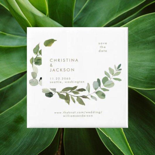 Eucalyptus Trouwvierkant Save the Date Gold Tekst Magneet