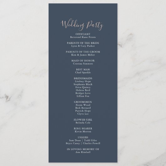 Eucalyptus Tuin Roos Bloem Bruiloftsprogramma Programmakaart (Achterkant)