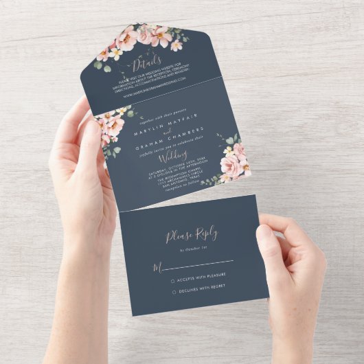 Eucalyptus Tuin Roos Bloemen Huwelijk All In One Uitnodiging (Afscheurbaar)