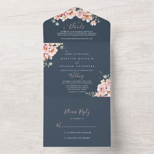 Eucalyptus Tuin Roos Bloemen Huwelijk All In One Uitnodiging (Binnen)