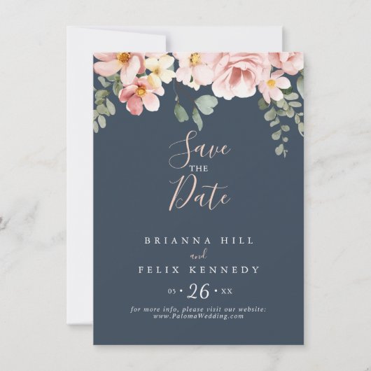 Eucalyptus Tuin Roos Bloemen Huwelijk Save The Date (Voorkant)