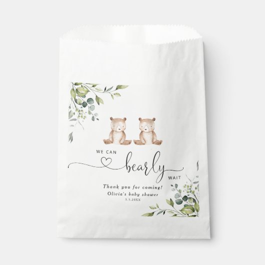 Eucalyptus twin beren baby shower bedankzakje (Voorkant)