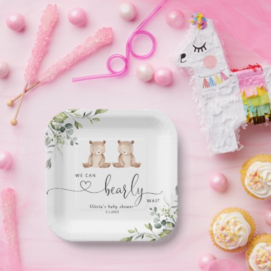 Eucalyptus twin beren baby shower papieren bordje (Feest)