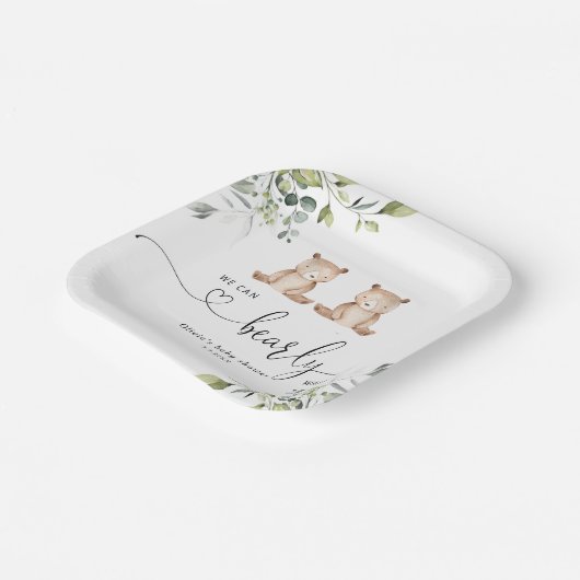 Eucalyptus twin beren baby shower papieren bordje (Gebogen)