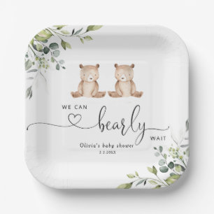 Eucalyptus twin beren baby shower papieren bordje