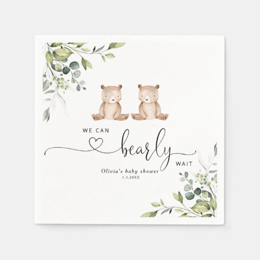 Eucalyptus twin beren baby shower servet (Voorkant)