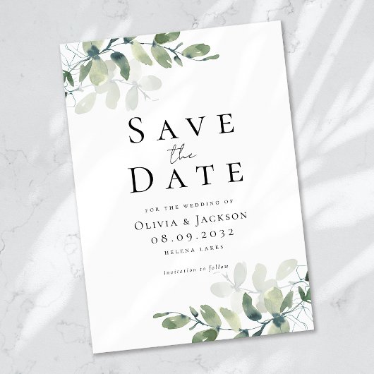 Eucalyptus typografie bruiloft save the date