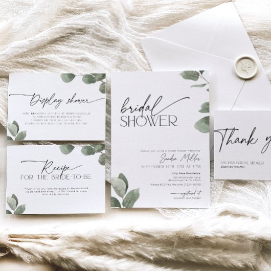 Eucalyptus Uitgepakte Bruiloftscadeaus Bruidsfeest Informatiekaartje