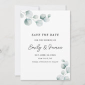 Eucalyptus uniek moderne elegante minimalistische save the date (Voorkant)