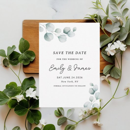 Eucalyptus uniek moderne elegante minimalistische save the date