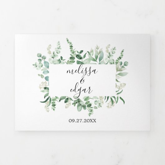 Eucalyptus vegetatie | Green Leaf bruiloft Drieluik Uitnodiging (Cover)