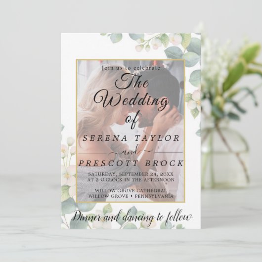 Eucalyptus Vellum Overlay Weddenschap Kaart (Staand voorkant)