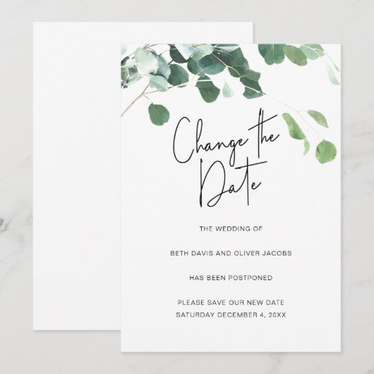 Eucalyptus Verander de Datum Bruiloft Uitgesteld Aankondiging (Voorkant / Achterkant)