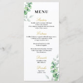 Eucalyptus verguld monogram bruiloft menu (Voorkant)