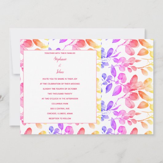 Eucalyptus verlaat Abstracte kunst Roze Modern Wed Kaart (Voorkant)