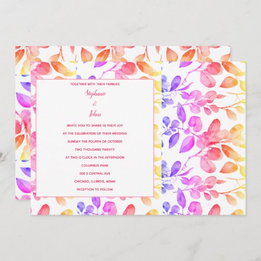 Eucalyptus verlaat Abstracte kunst Roze Modern Wed Kaart (Voorkant / Achterkant)