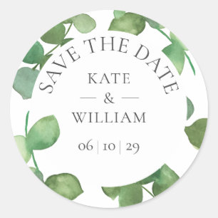 Eucalyptus verlaat bruiloft Save the Date Favor Ronde Sticker