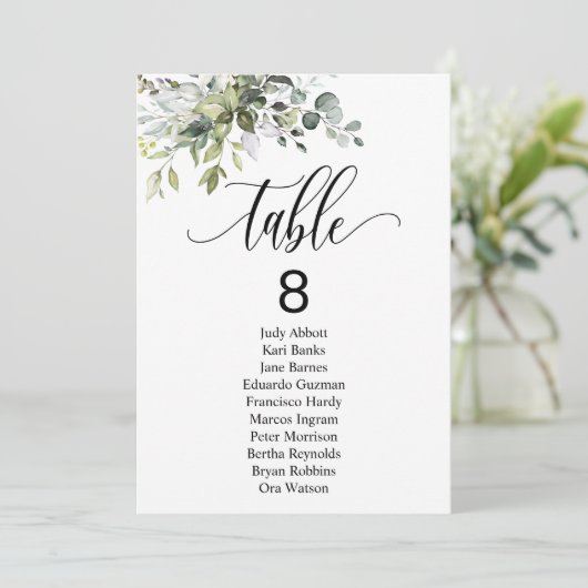 Eucalyptus verlaat de bruiloftstafel van de evenem kaart (Staand voorkant)
