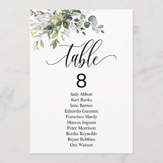 Eucalyptus verlaat de bruiloftstafel van de evenem kaart (Voorkant)