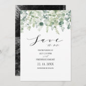 Eucalyptus verlaat foto's Weduwschap sparen de Dat Save The Date (Voorkant / Achterkant)