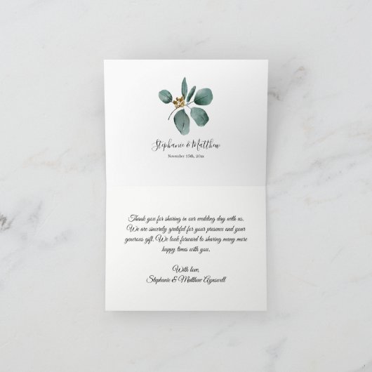 Eucalyptus verlaat geometrische bruiloft bedankkaart (Binnen)