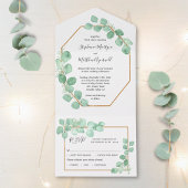 Eucalyptus verlaat Geometrische Waterverf bruiloft All In One Uitnodiging