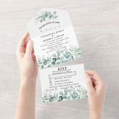 Eucalyptus verlaat Greenery Rustic RSVP Wedding All In One Uitnodiging (Afscheurbaar)