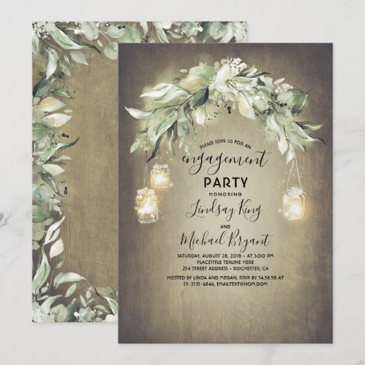 Eucalyptus verlaat groen rustiek verlovingsfeest kaart (Voorkant / Achterkant)