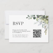 Eucalyptus verlaat groen rustieke bruiloft QR-code RSVP Kaartje (Voorkant)