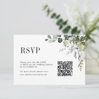 Eucalyptus verlaat groen rustieke bruiloft QR-code RSVP Kaartje