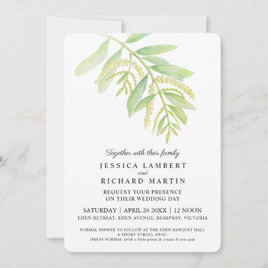 Eucalyptus verlaat groene uitnodiging voor bruilof (Voorkant)
