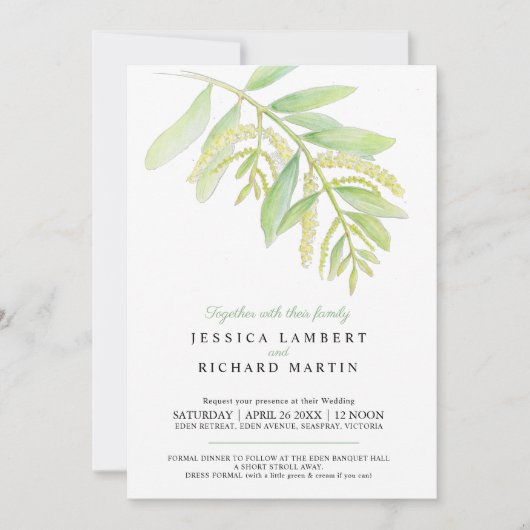 Eucalyptus verlaat groene uitnodiging voor bruilof (Voorkant)